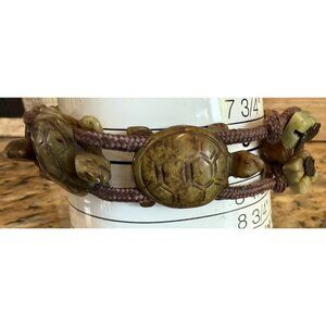 Vintage Chinese Handcarved Stone 8 Turtle Bracelet   Size 8-9”